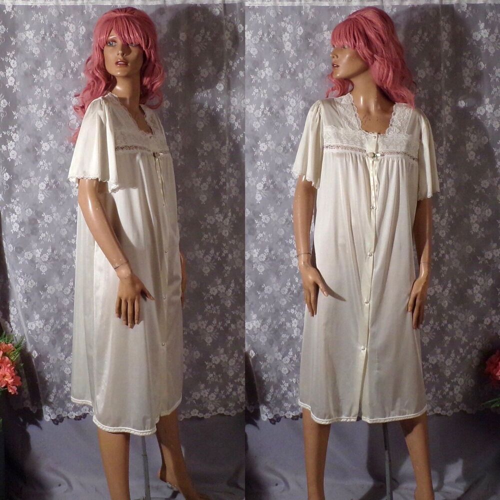 Vintage 80s Robe 1980s White Nylon Bridal Sears NWT Retro Grannycore Size Large
